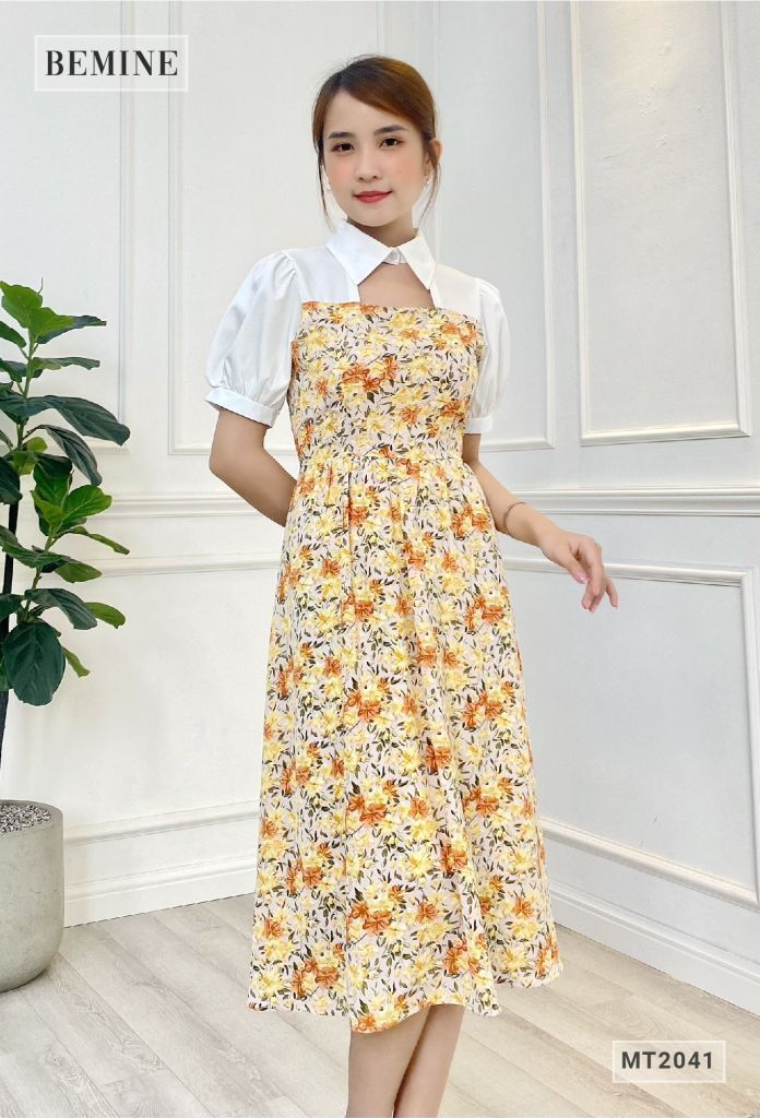 MT2041CAM - Đầm cổ sơ mi phối bông