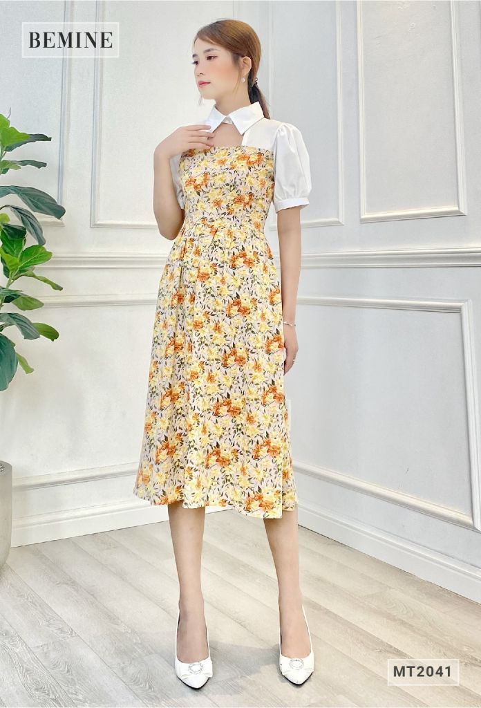 MT2041CAM - Đầm cổ sơ mi phối bông