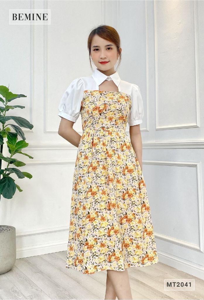 MT2041CAM - Đầm cổ sơ mi phối bông