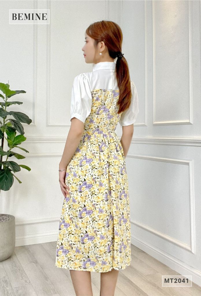 MT2041TIM - Đầm cổ sơ mi phối bông