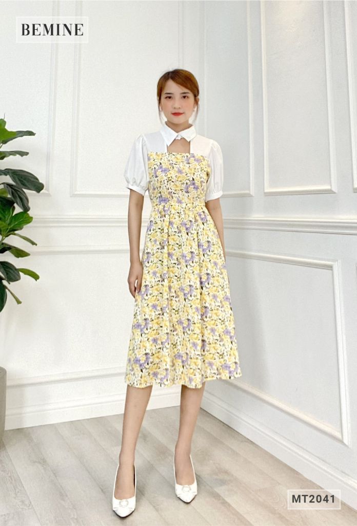 MT2041TIM - Đầm cổ sơ mi phối bông
