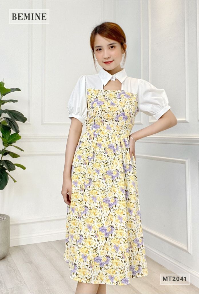 MT2041TIM - Đầm cổ sơ mi phối bông