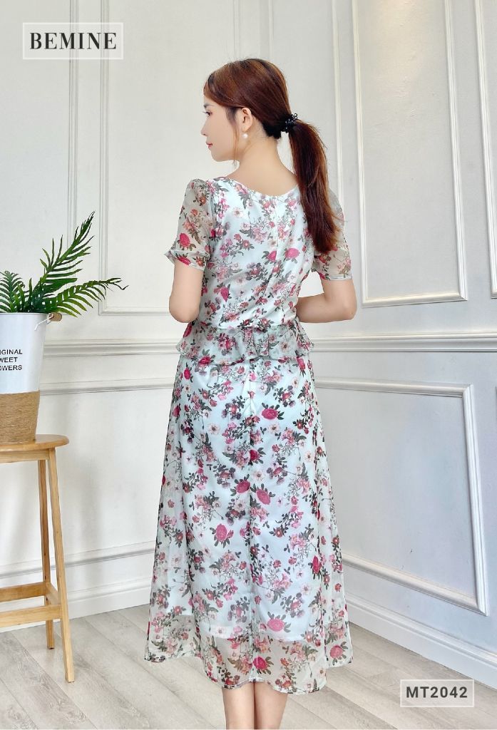 MT2042XANH - Đầm nhún ngực eo peplum