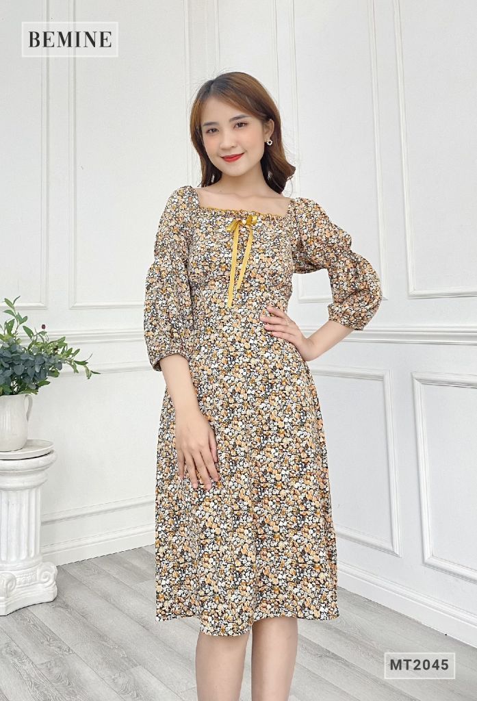MT2045CAM - Đầm cổ vuông bèo ngực có nơ