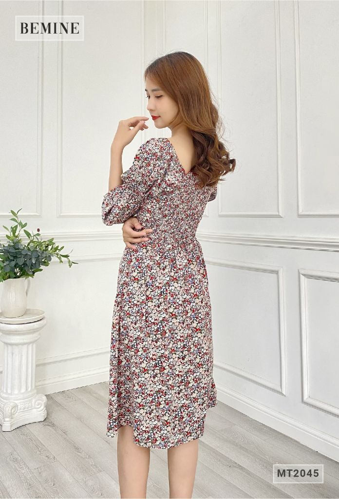MT2045DO - Đầm cổ vuông bèo ngực có nơ