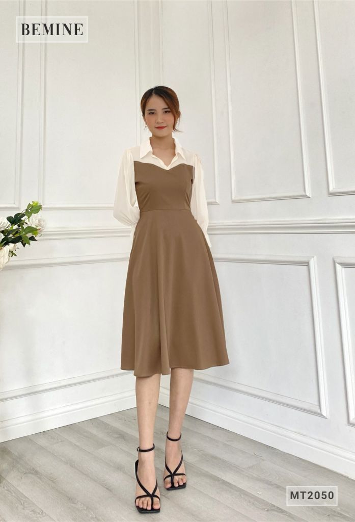 MT2050NAU - Đầm sơ mi phối cổ tay lửng