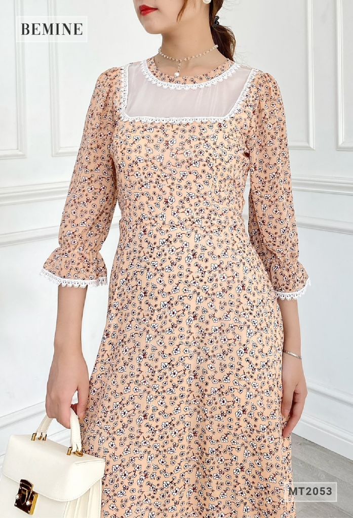 MT2053CAM - Đầm hoa tay dài ren cổ