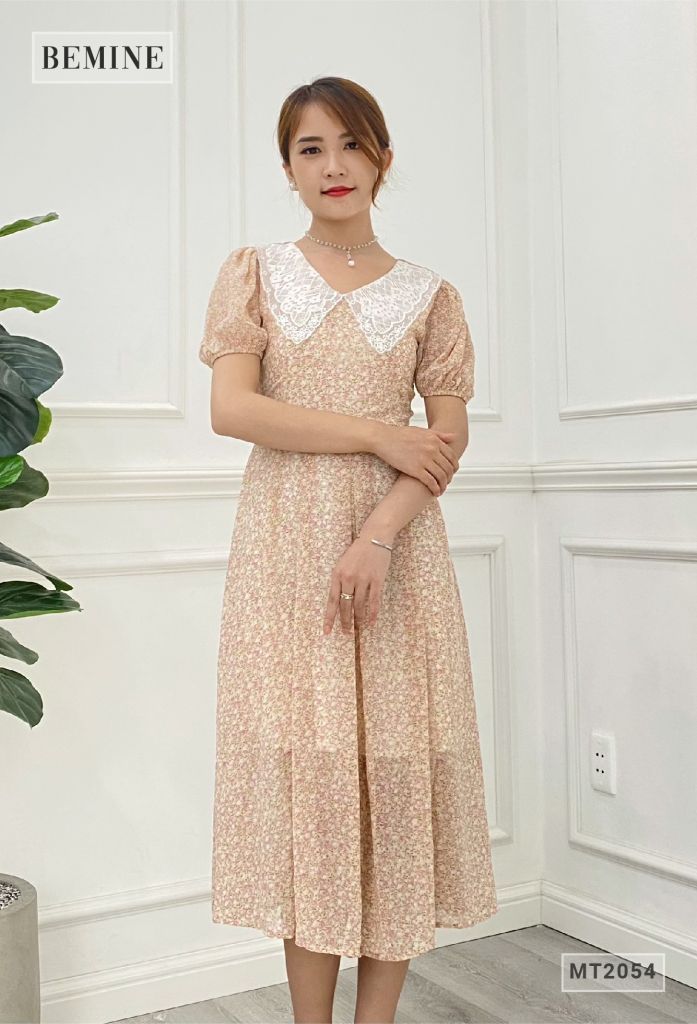 MT2054DA - Đầm hoa suông tay bồng cổ ren