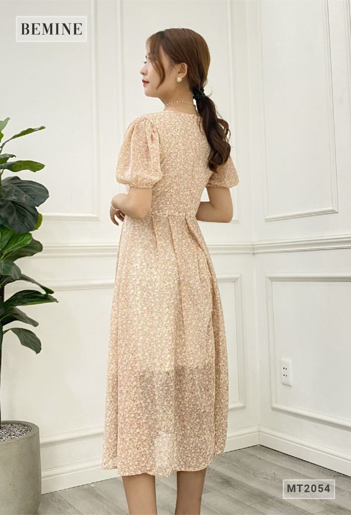MT2054DA - Đầm hoa suông tay bồng cổ ren