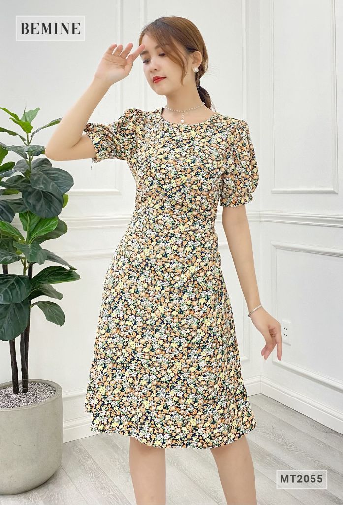MT2055CAM - Đâm hoa tay bồng xếp ly eo