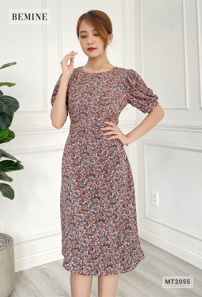 MT2055RUOC - Đâm hoa tay bồng xếp ly eo