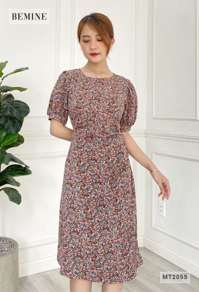 MT2055RUOC - Đâm hoa tay bồng xếp ly eo