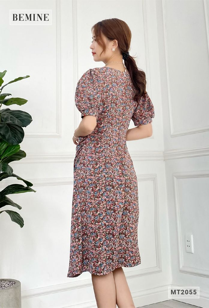 MT2055RUOC - Đâm hoa tay bồng xếp ly eo