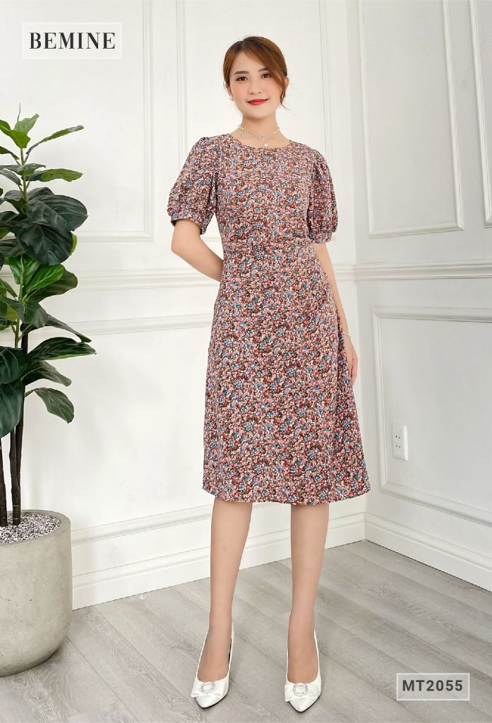 MT2055RUOC - Đâm hoa tay bồng xếp ly eo