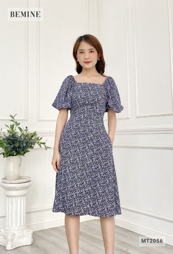 MT2056DEN - Đầm suông tay bồng cổ vuông