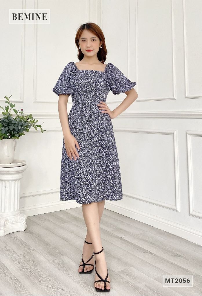 MT2056DEN - Đầm suông tay bồng cổ vuông