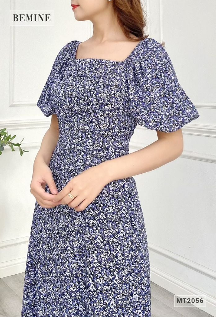 MT2056DEN - Đầm suông tay bồng cổ vuông
