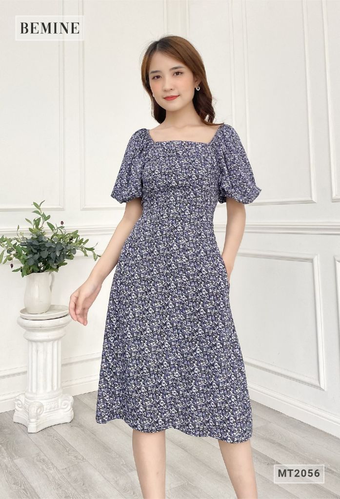 MT2056DEN - Đầm suông tay bồng cổ vuông