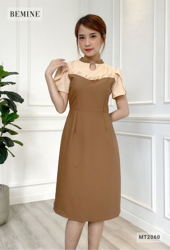 MT2060NAU - Đầm suông tay cánh sen cổ phối