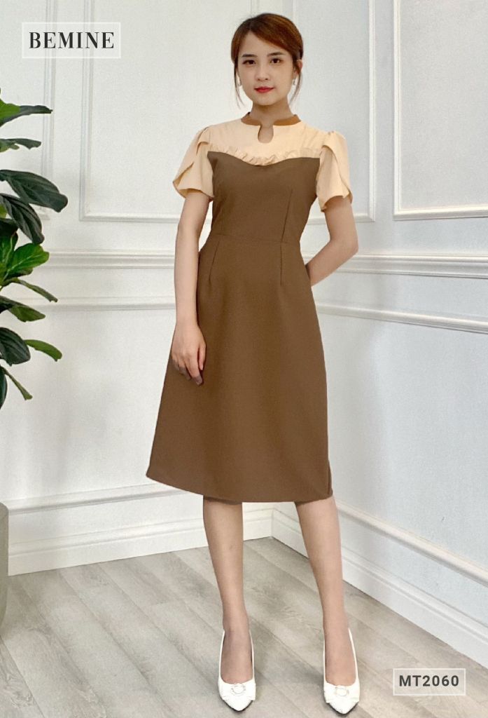 MT2060NAU - Đầm suông tay cánh sen cổ phối