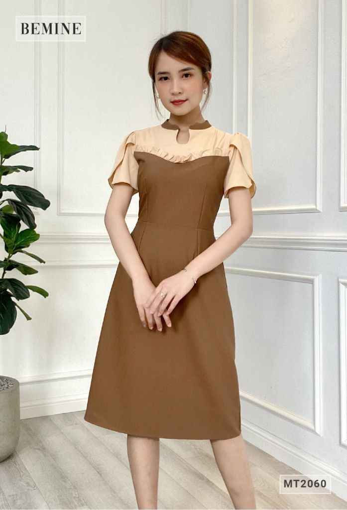 MT2060NAU - Đầm suông tay cánh sen cổ phối