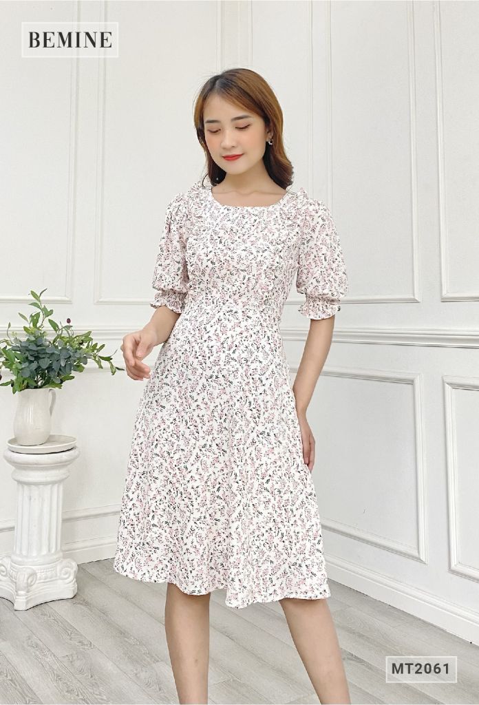 MT2061TRANG - Đầm suông tay lửng bèo ngực