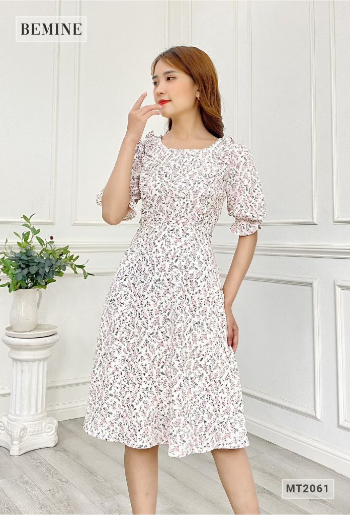 MT2061TRANG - Đầm suông tay lửng bèo ngực