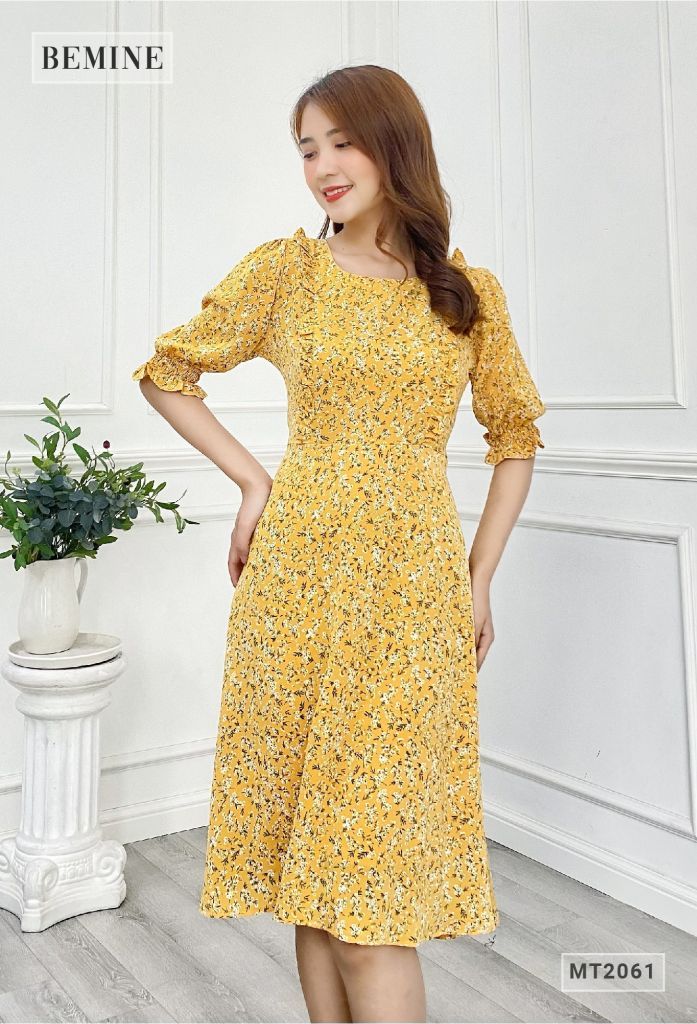 MT2061VANG - Đầm suông tay lửng bèo ngực