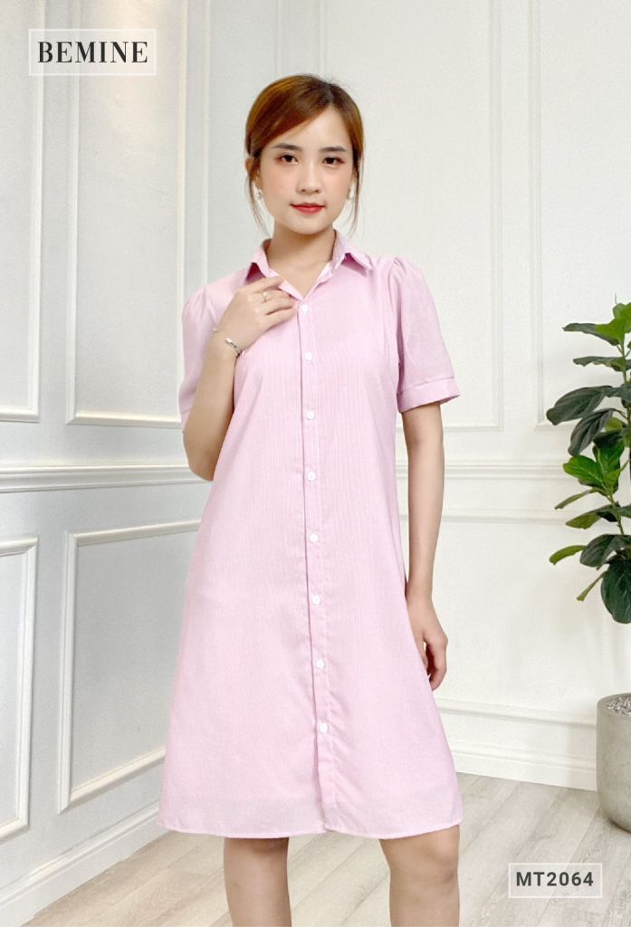 MT2064HONG - Đầm sơ mi sọc suông