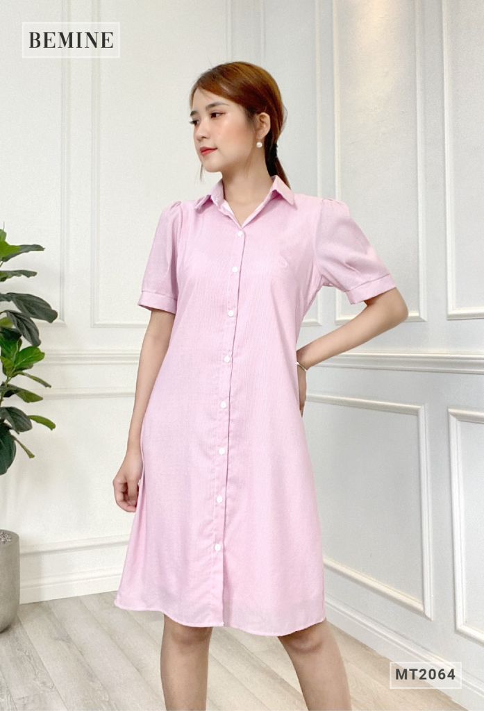 MT2064HONG - Đầm sơ mi sọc suông