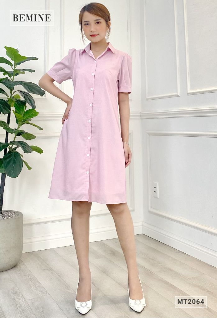 MT2064HONG - Đầm sơ mi sọc suông