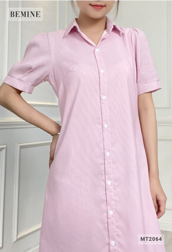 MT2064HONG - Đầm sơ mi sọc suông