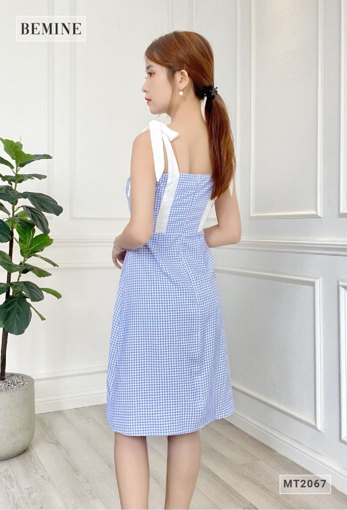MT2067XANH - Đầm caro 2 dây suông