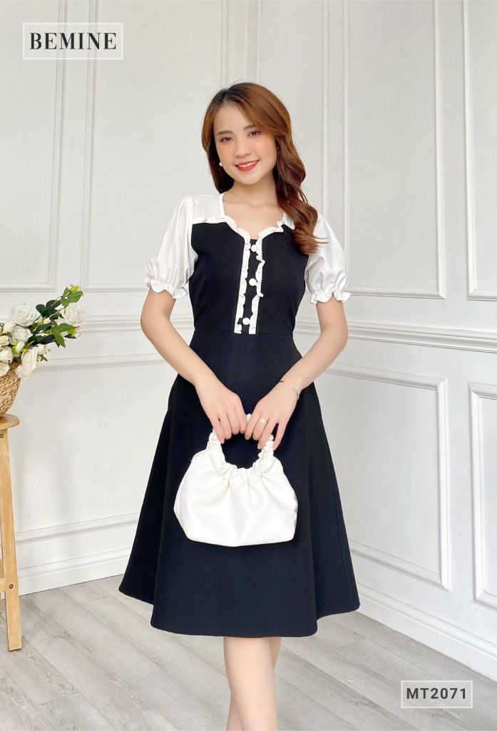 MT2071DEN - Đầm xòe dự tiệc tay phồng
