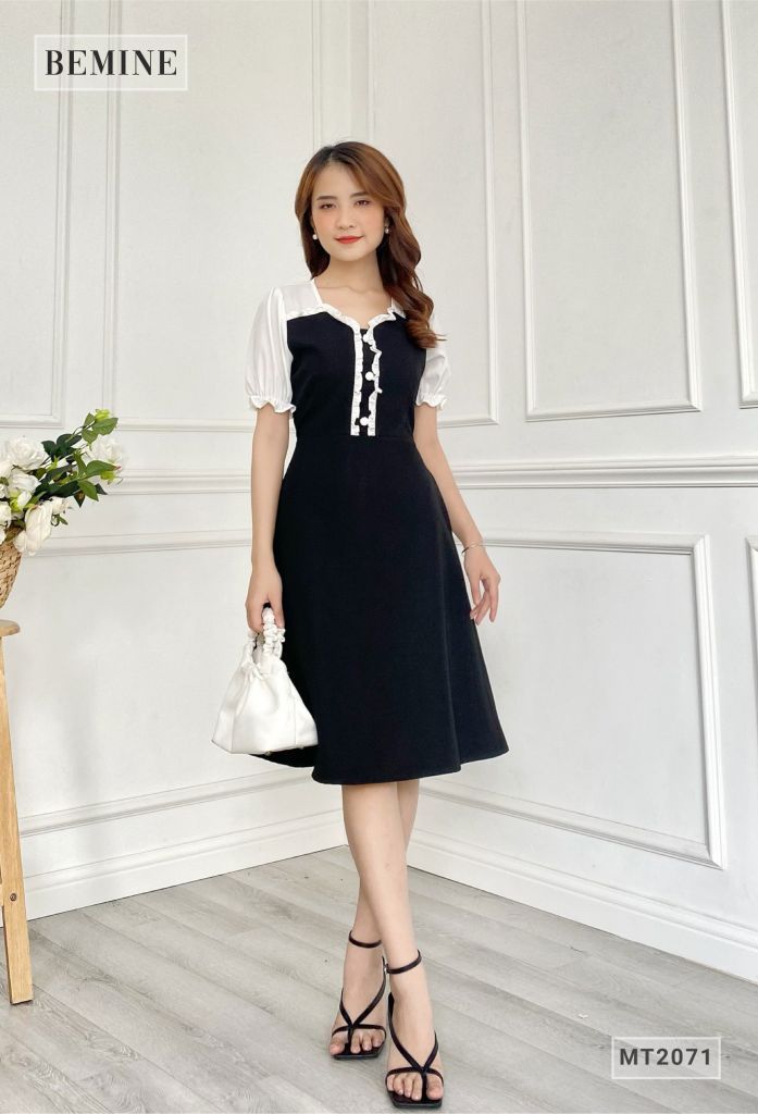 MT2071DEN - Đầm xòe dự tiệc tay phồng