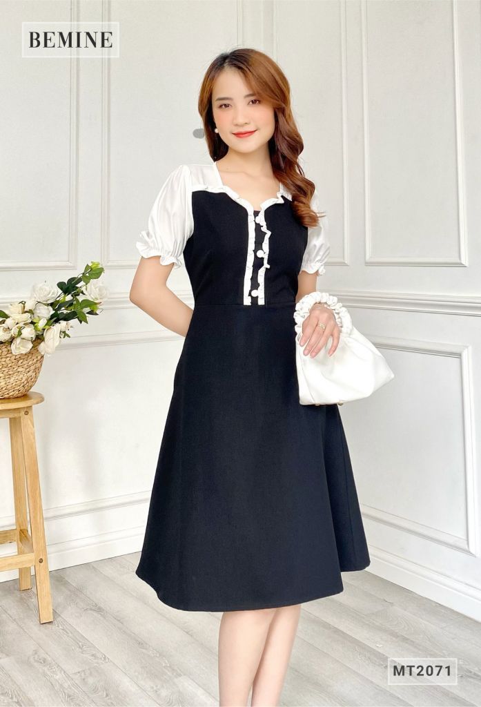MT2071DEN - Đầm xòe dự tiệc tay phồng