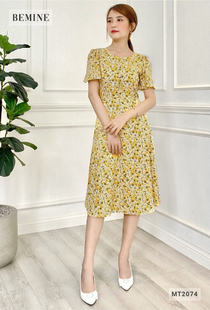 MT2074VANG - Đầm hoa tay cánh tiên