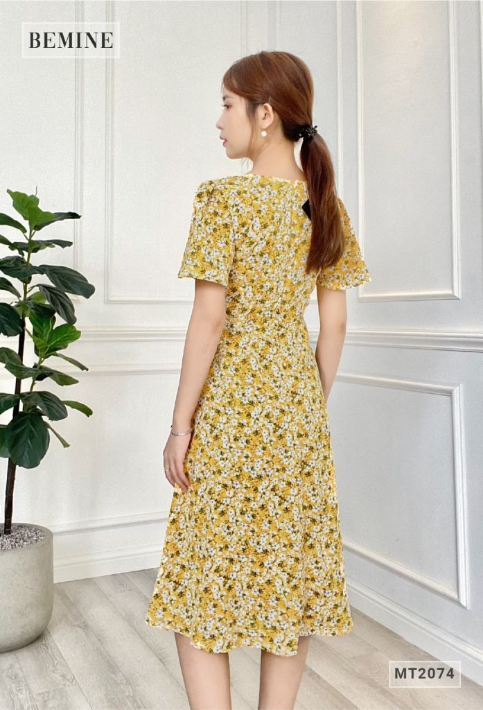 MT2074VANG - Đầm hoa tay cánh tiên