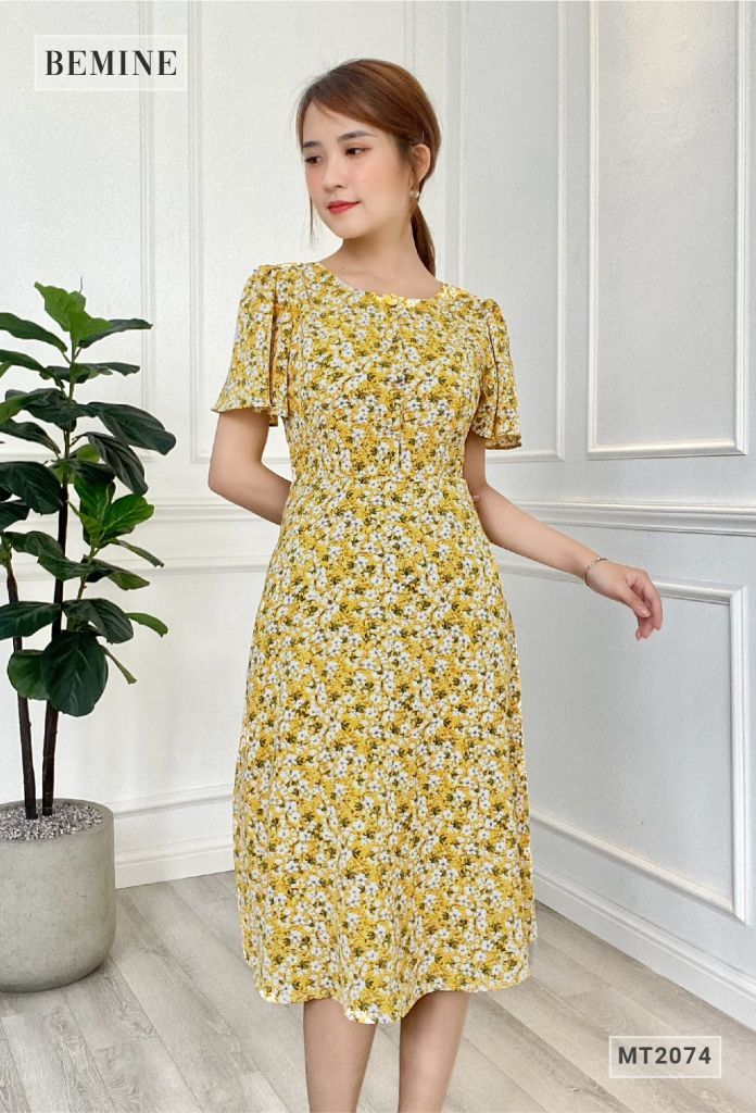 MT2074VANG - Đầm hoa tay cánh tiên