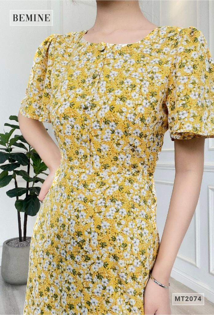 MT2074VANG - Đầm hoa tay cánh tiên