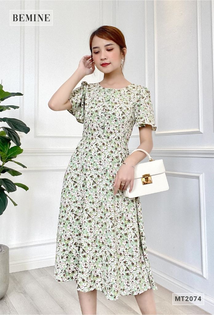MT2074XANH - Đầm hoa tay cánh tiên