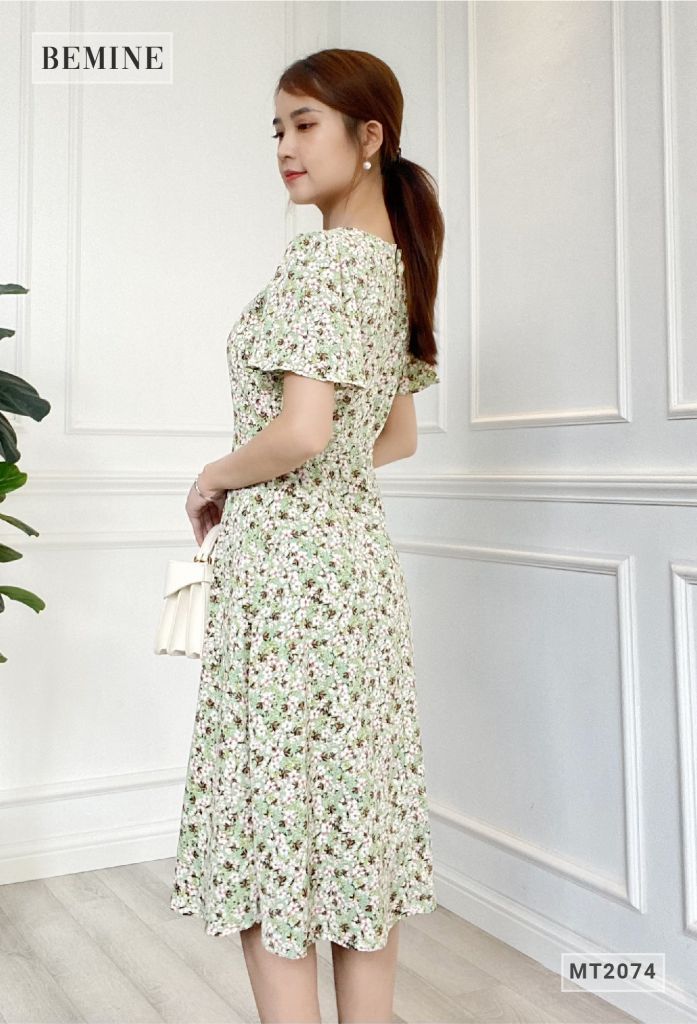 MT2074XANH - Đầm hoa tay cánh tiên