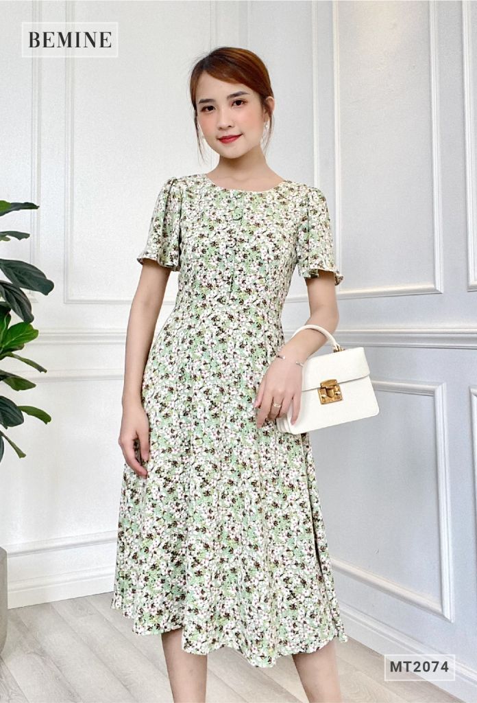 MT2074XANH - Đầm hoa tay cánh tiên