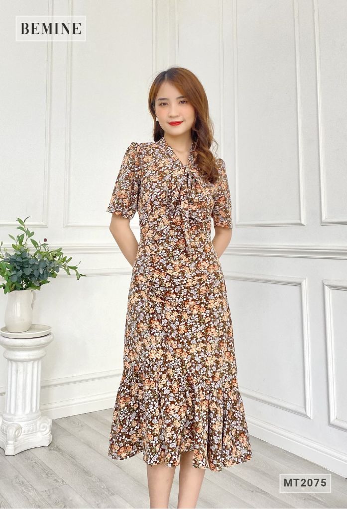 MT2075NÂU - Đầm hoa cổ tim đuôi cá
