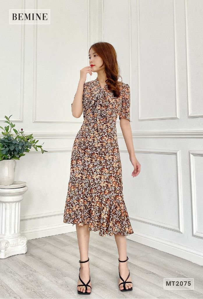 MT2075NÂU - Đầm hoa cổ tim đuôi cá