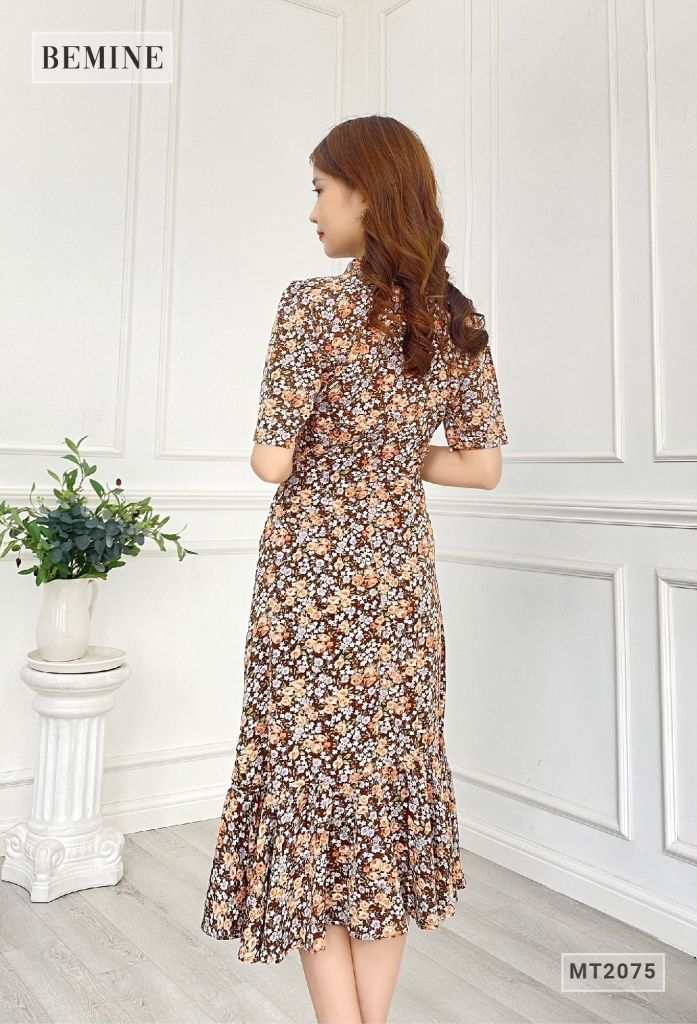 MT2075NÂU - Đầm hoa cổ tim đuôi cá