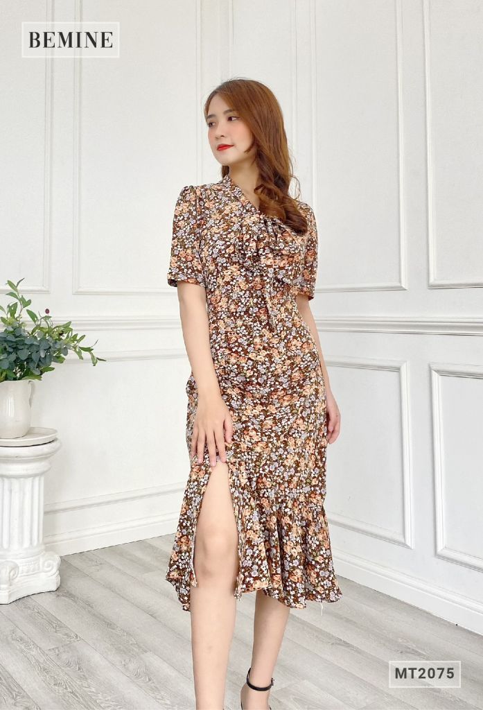 MT2075NÂU - Đầm hoa cổ tim đuôi cá