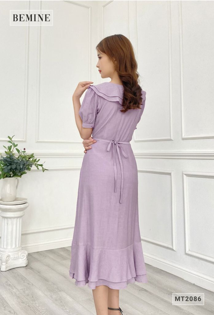 MT2086HONG - Đầm nữ cổ xếp tầng tùng bèo