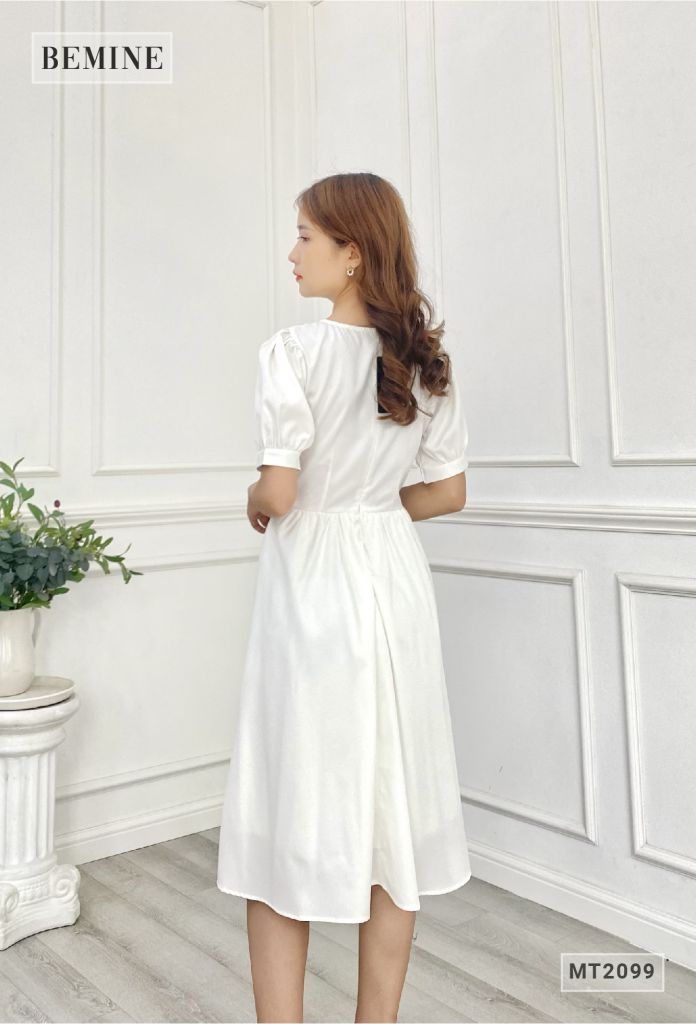 MT2099TRANG - Đầm xoè tay lửng phối hoa