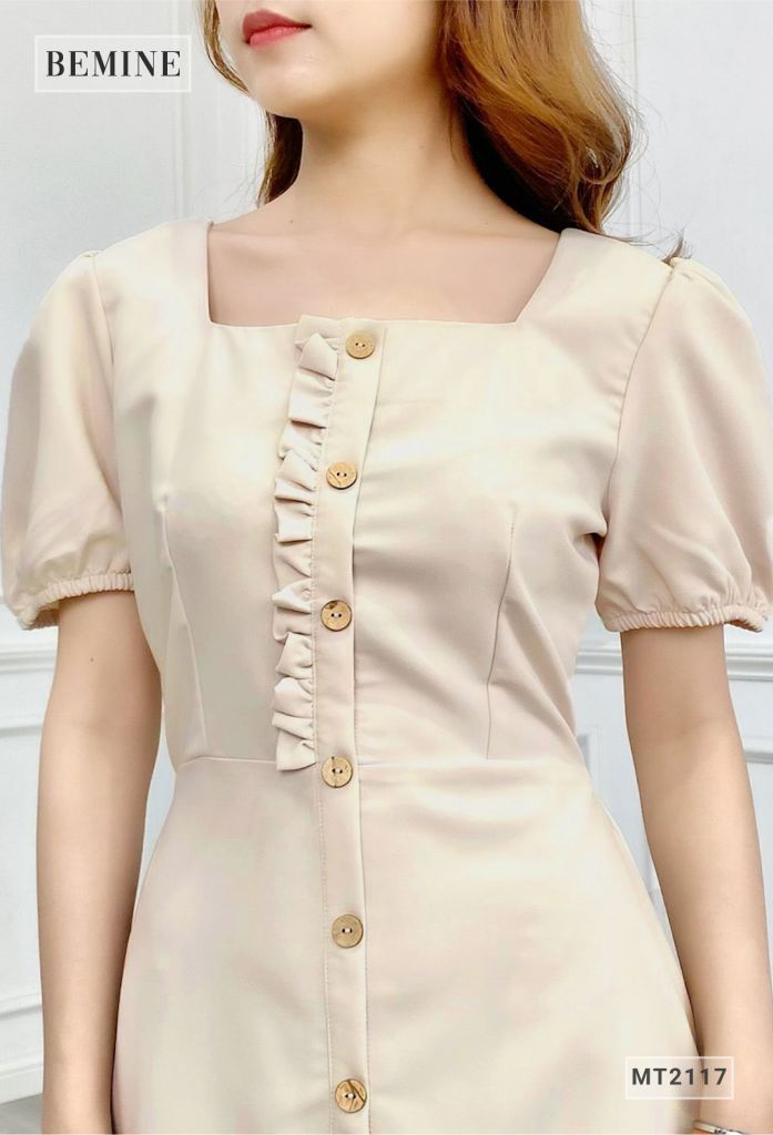MT2117DA - Đầm suôn cổ vuông đính nút